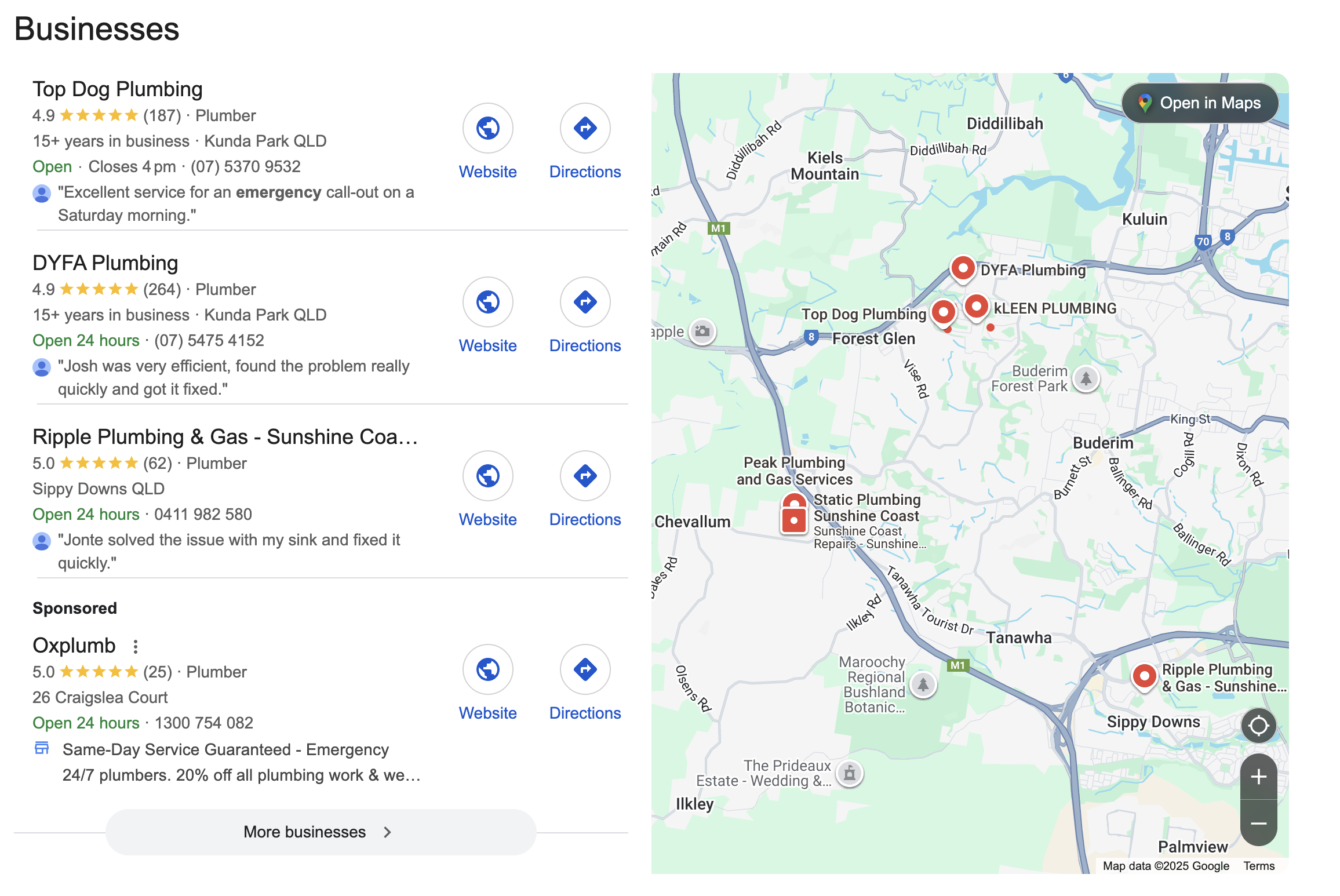 plumbing companies showing up in the maps pack on the sunshine coast 